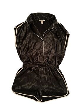 Victoria's Secret Black One-piece Satin Romper Pajamas (M)